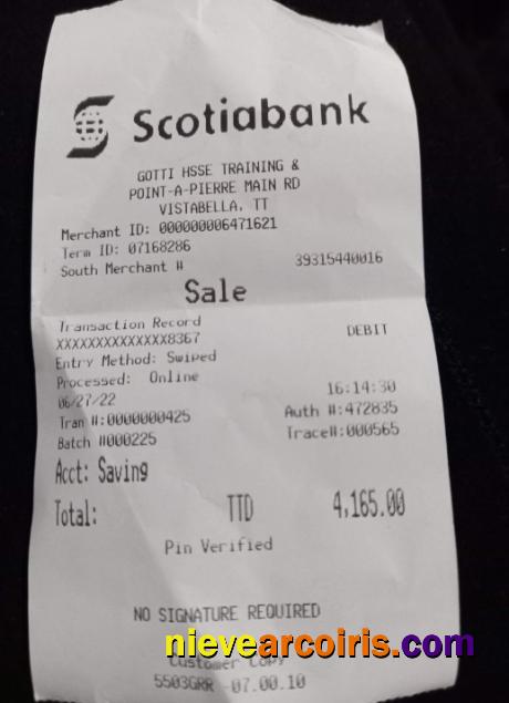 Canada Scotiabank payment receipt